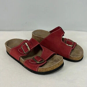 Bass || Women’s Red Leather Suede Double Strap Footbed  Cleopatra Sandal Size 5M